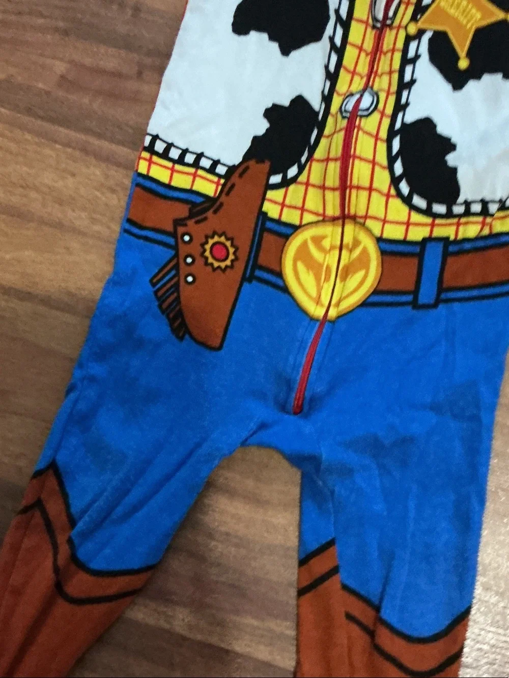 Cowboy Sheriff One-Piece Footed Pajamas - Yellow/Blue Halloween sz 12 18 months